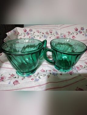 Jeannette Swirl MCM Green Tea Cups. Set Of 2